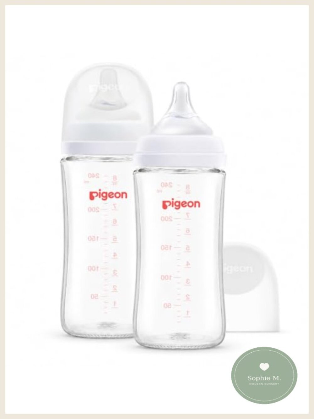 PIGEON Glass Baby Bottles Wide Neck 8.1oz Pack of 2 Borosilicate Glass BPA Free